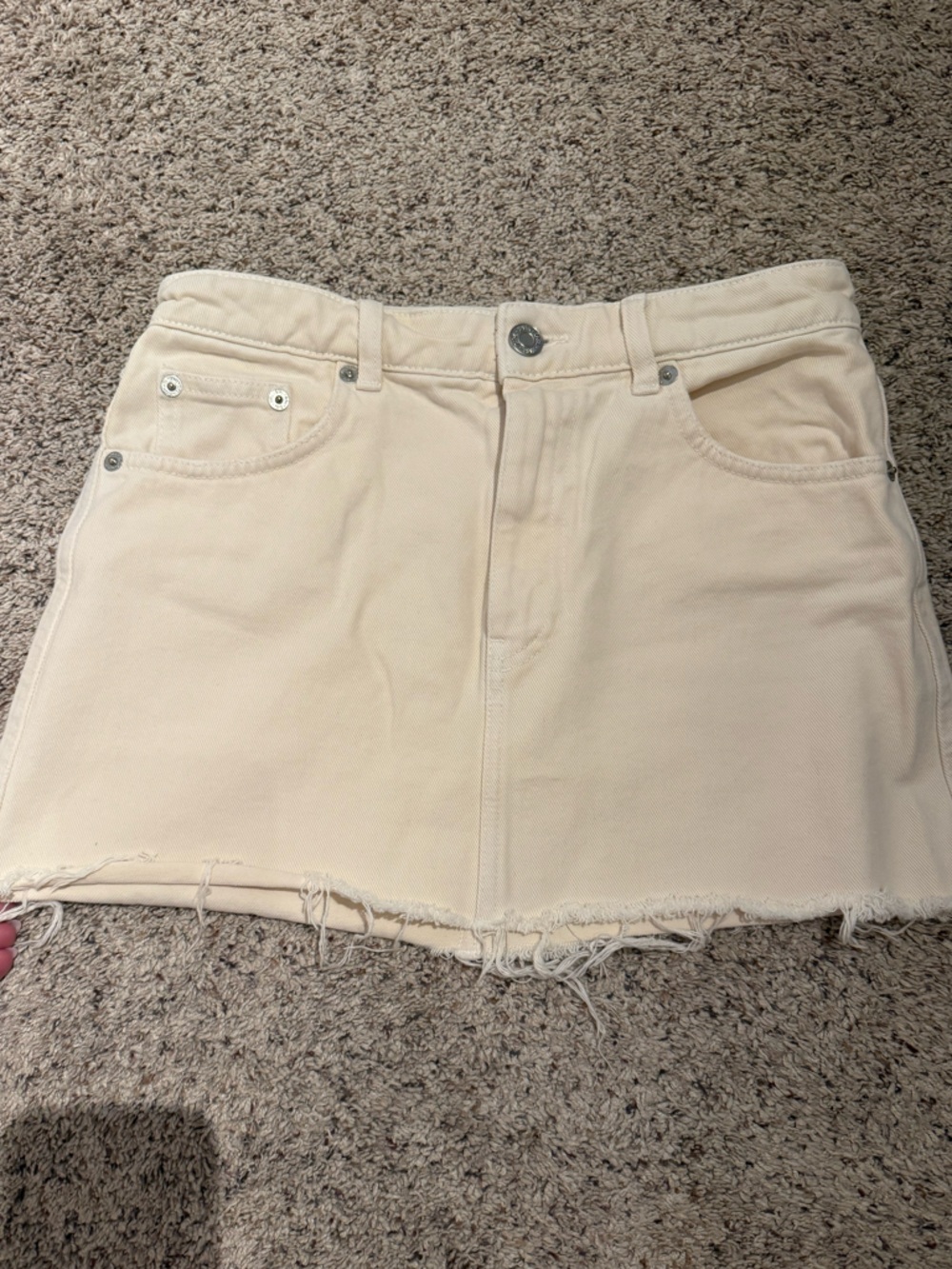 Zara Cream Denim Mini Skirt with Frayed Hem